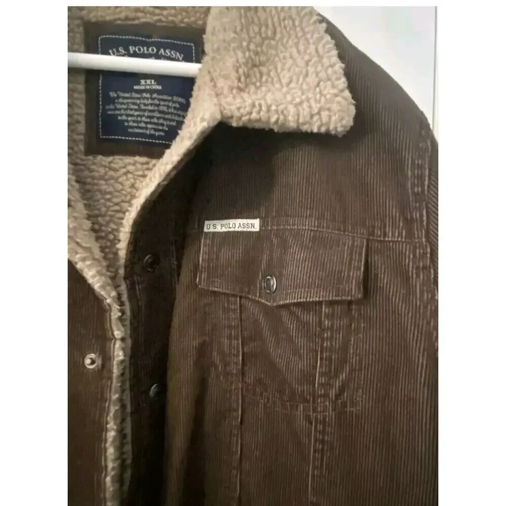 Vintage U.S Polo Assn Brown Corduroy Trucker Jacket Sherpa Lined Size XXL - Picture 4 of 7